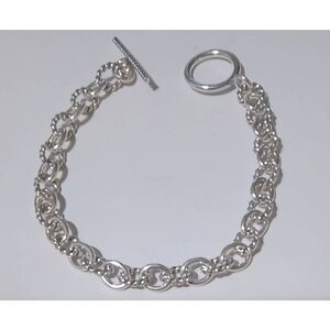 New~925 Sterling Silver Chunky Double Cable Link Toggle Clasp Charm Bracelet